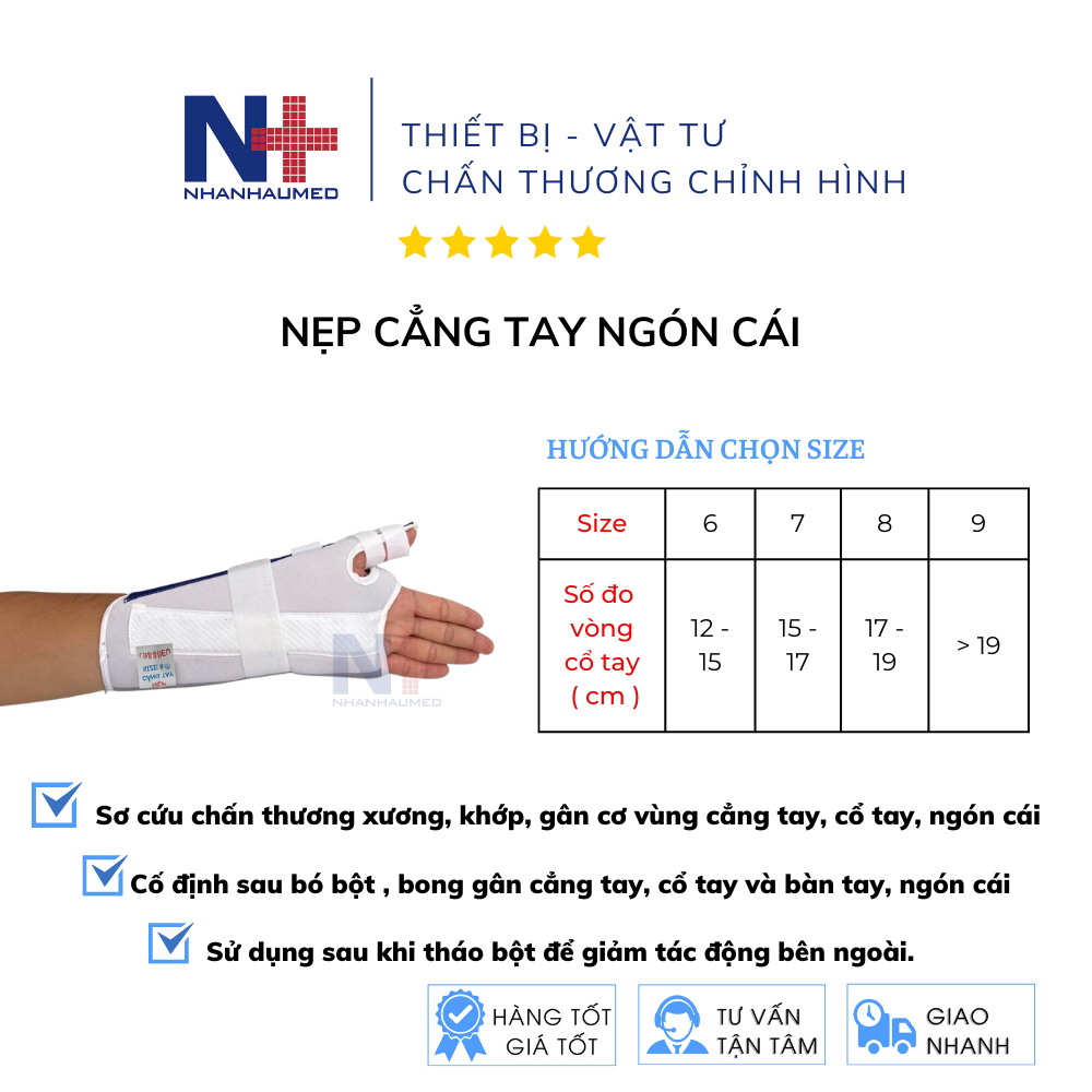 Nẹp Cẳng Tay Dài Ôm Ngón Cái  Giúp Cố Định Cẳng Tay, Bàn Tay Và Ngón Tay Cái