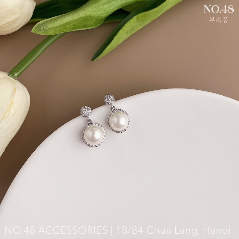 Khuyên tai nữ bông tai bạc s925 ngọc nhỏ mã 0322