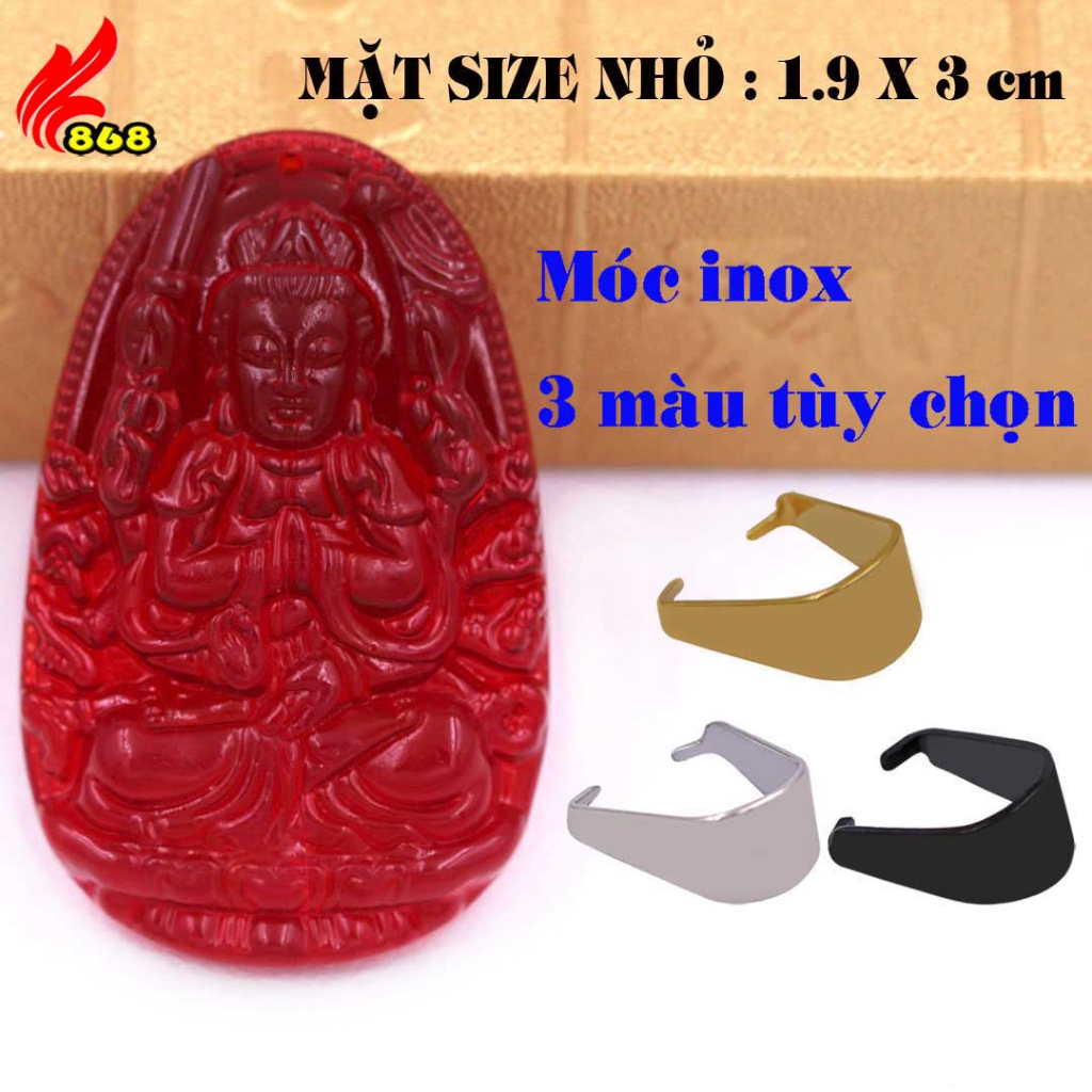 Mặt Phật Quan âm nghìn tay nghìn mắt pha lê đỏ 3 cm, 5 cm kèm móc dây chuyền inox, Mặt dây chuyền Qu