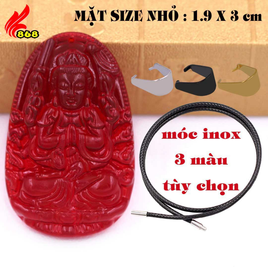 Mặt Phật Quan âm nghìn tay nghìn mắt pha lê đỏ 3 cm, 5 cm kèm vòng cổ dây cao su đen + móc dây chuyề