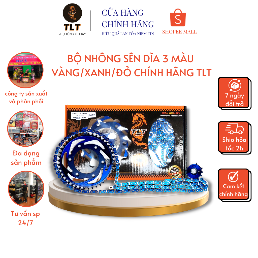 Nhông sên dĩa,nhông xích dĩa TLT sản xuất bằng công nghệ Fineblanking độ màu vàng/xanh sản xuất tại Thái Lan bh 12 tháng