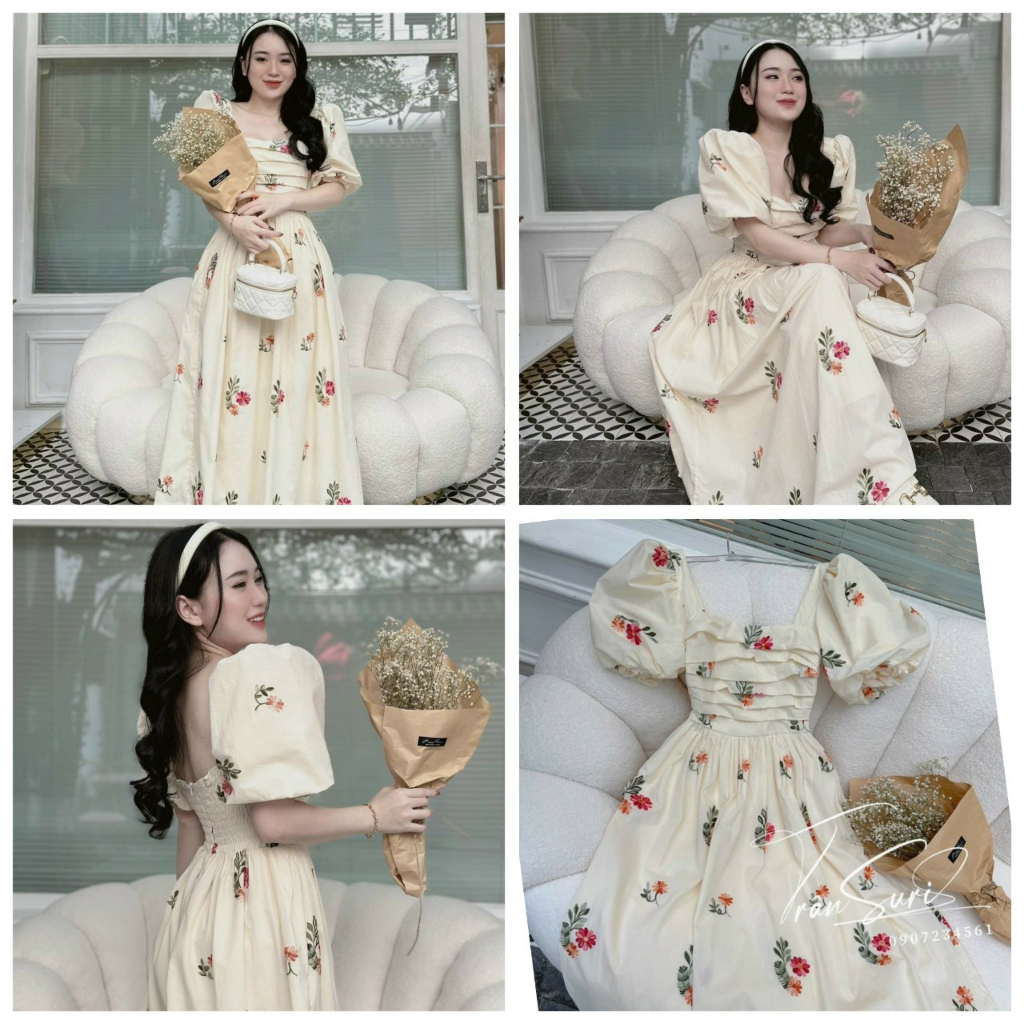 Đầm Váy Nữ Họa Tiết Hoa Chất Voan Chinfon 2 Lớp Cao Cấp Chạy Mooking Cực Kỳ Duyên Dáng Và Xinh Xắn QCS