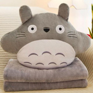 Gối mền 3 trong 1 mèo totoro tròn mập mắt tròn chất nhung chăn 2 mặt (Xám)
