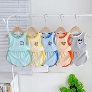 Bộ ba lỗ chạy dây viền 4 màu in pet  hình  thú dễ thương cho bé trai bé gái