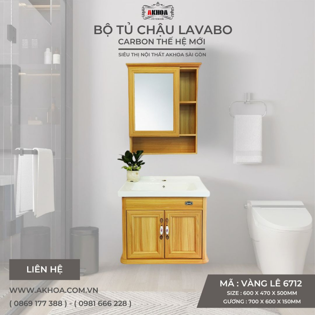 TỦ CHẬU LAVABO PVC AKHOA HOẠ TIẾT VÂN GỖ MÀU VÀNG LÊ