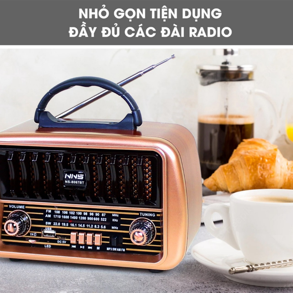 Radio tích hợp nghe nhạc bluetooth, loa máy nghe đài FM mini hỗ trợ MP3, Thẻ nhớ, USB, NS-8067BT