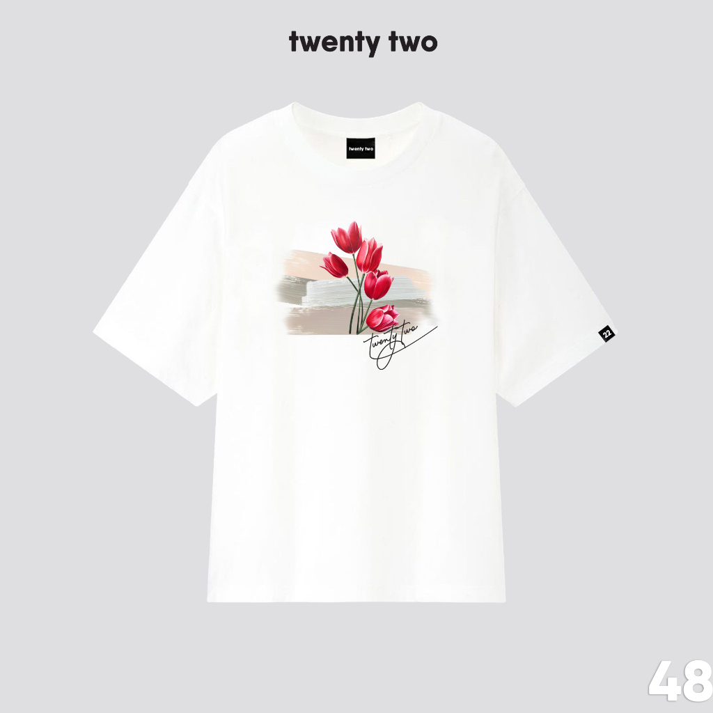 Áo thun trơn in hình hoa Tulip tay lỡ form rộng Twentytwo, basic tee unisex dành cho nam nữ in graphic SS2-No.48