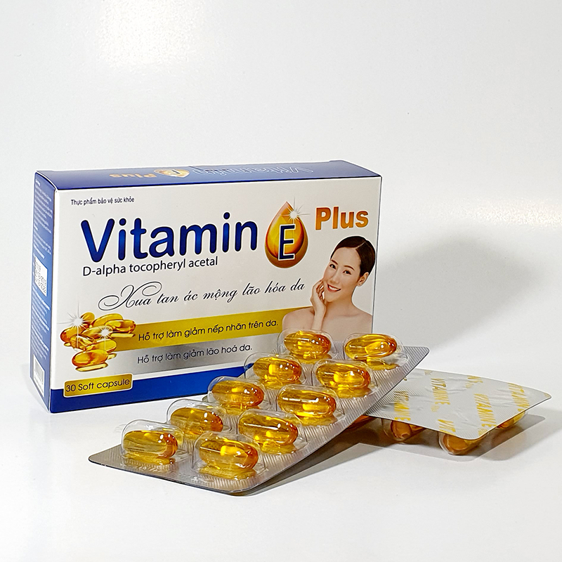 Viên uống VITAMIN E bổ sung Vitamin E nguyên chất giảm nếp nhăn chống lão hóa Hộp 30 viên nang