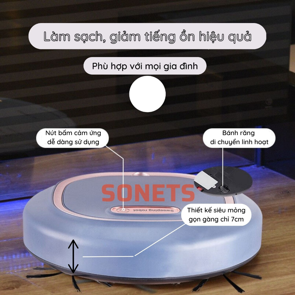 Robot Hút Bụi Lau Nhà Đa Năng Cao Cấp JM8025 Máy Robot Hút Bụi Tự Động, Sạc USB Cảm Biến Chống Va Chạm, SONETSVN | BigBuy360 - bigbuy360.vn