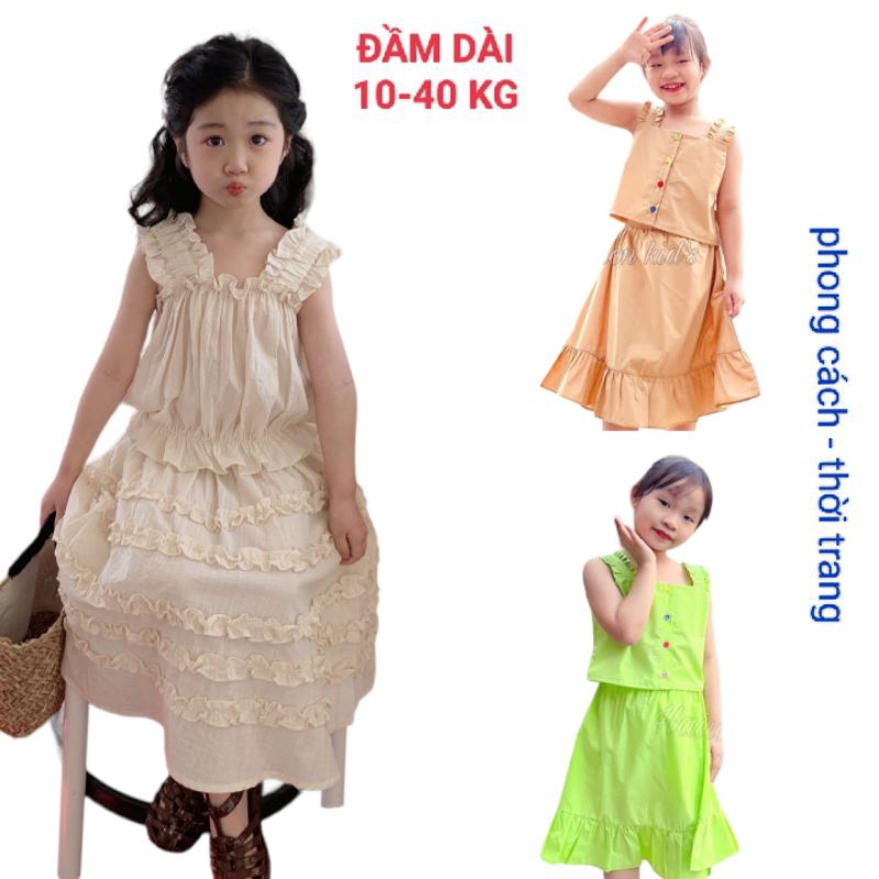 ĐẦM VÁY DÀI MAXI THỜI TRANG BÉ GÁI VẢI KATE LỤA MỀM HAIVANCO 10 đến 40 kg mềm mại và thoáng mát đi học đi chơi đều đẹp