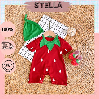 Body đùi quả dâu, nón rời cho bé gái Size 4-15kg. Đồ bộ liền thân bé gái
