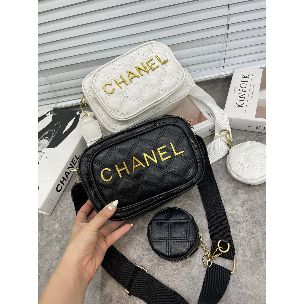 set 2 chi tiết túi đeo chéo dáng hộp size 20 chữ nổi cha n eo
