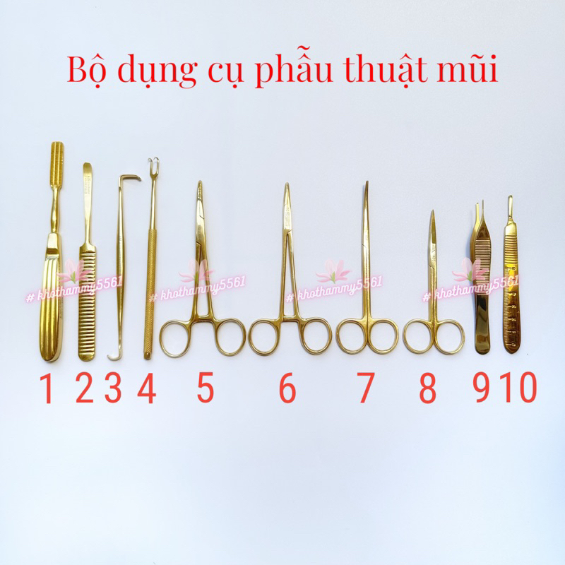 Bộ dụng cụ phẫu thuật mũi cao cấp màu vàng