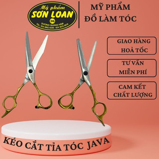 Kéo cắt, kéo tỉa tóc Vàng JAVA chuyên nghiệp dành cho salon. Được tặng bao da.