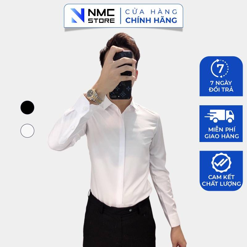 Áo Sơ Mi Nam Dài Tay Cổ Tàu Công Sở Vải Lụa Dày Phom Chuẩn Dáng Thoải Mái - NMC STORE