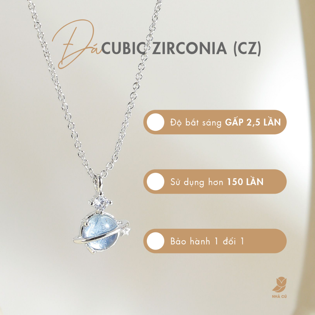 Dây chuyền nữ đá ZIRCON CZ 5A mặt hành tinh xanh xanh NHÀ CÚ màu bạc phụ kiện dễ thương phong cách hàn quốc 6967