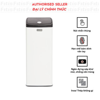 Thùng rác fitis inox nhấn vuông stl1-904 - trắng 22l