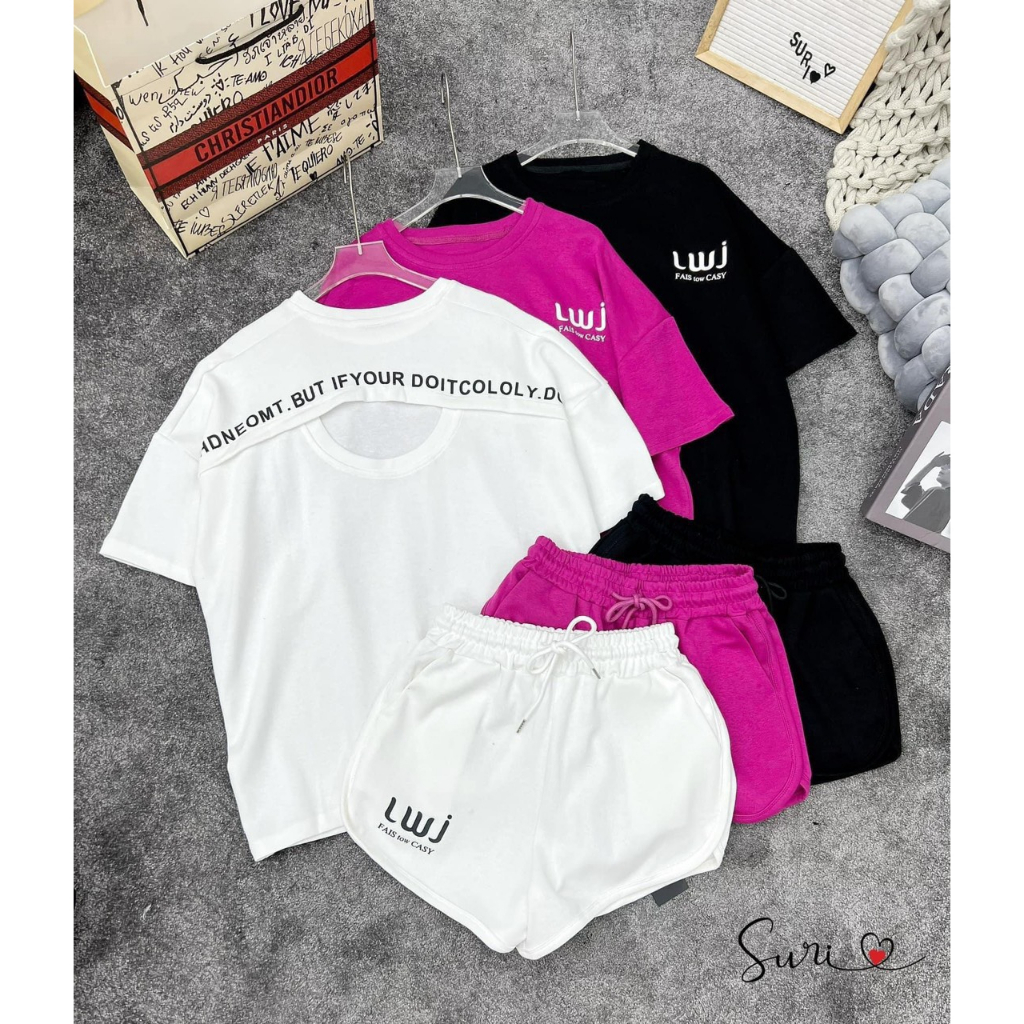 Set bộ áo phông hở lưng form rộng mix quần short ngắn phong cách trẻ trung cho mùa hè