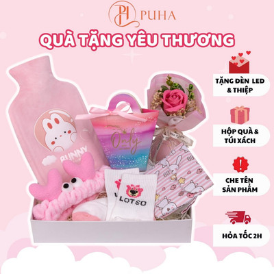 Túi chườm bụng kinh PUHA 1000ml, nóng lạnh đa năng, món quà tặng bạn gái dịp Valentime