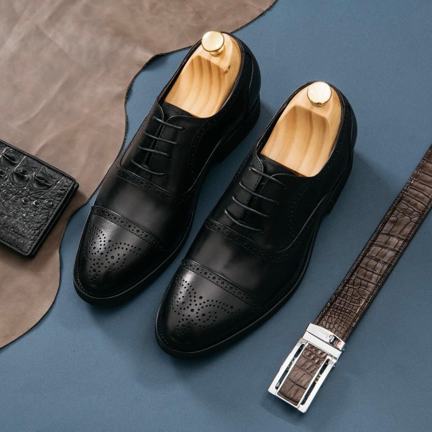 Siêu Rẻ - Giầy Oxford Nam Hoa Văn Da Bò Cao Cấp - Bảo Hành 24 tháng