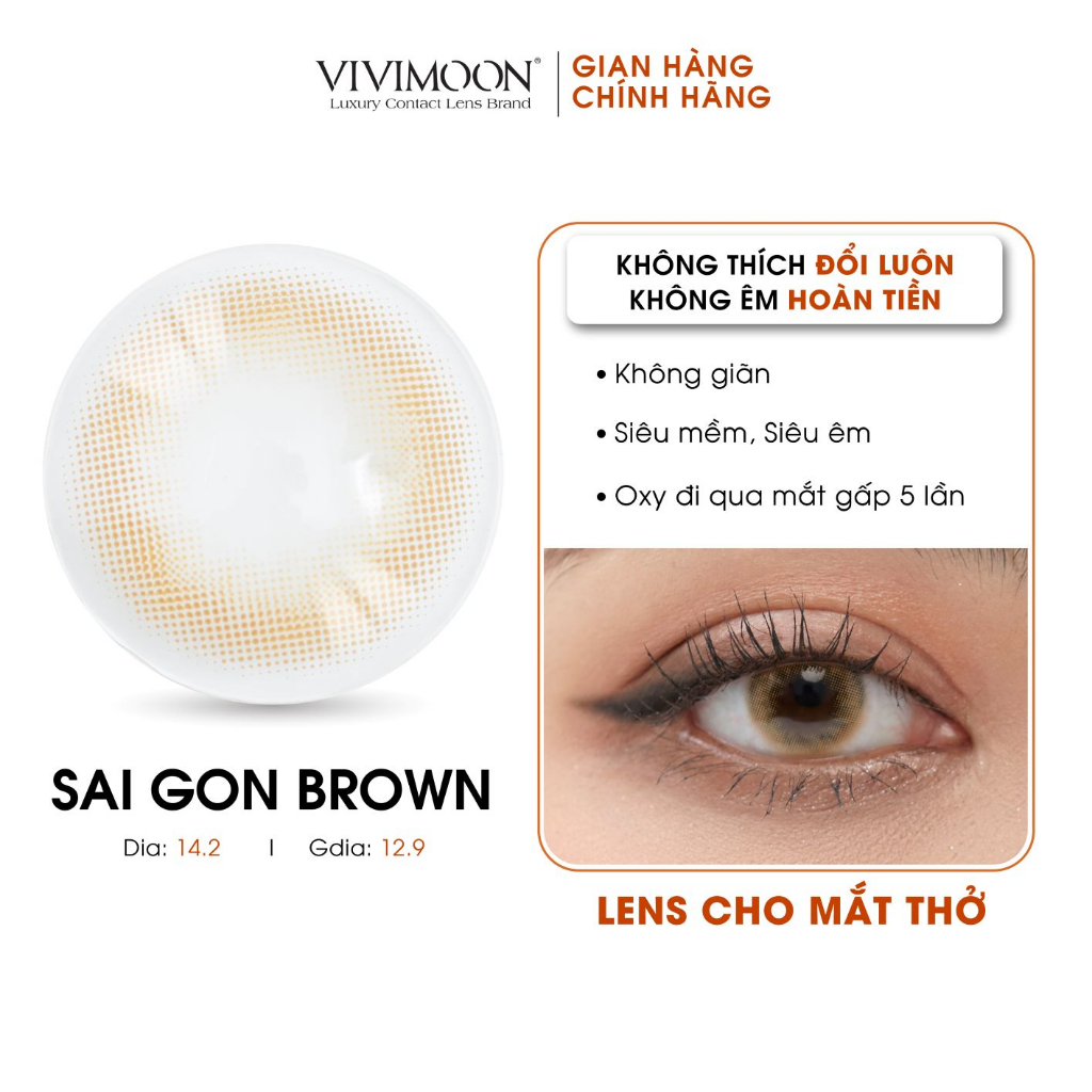 Kính áp tròng cận VIVIMOON LENS cận nâu tây sáng cho mắt thở Sài Gòn Brown