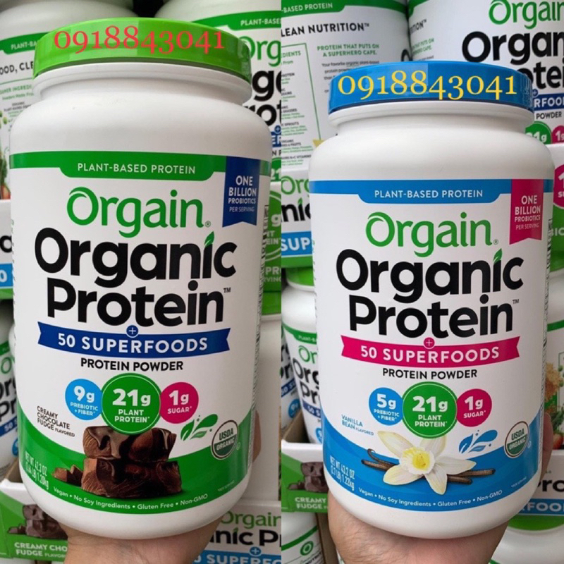 [HỘP 1.2KG] Bột đạm thực vật hữu cơ Orgain Organic Protein 50 Superfoods của Mỹ