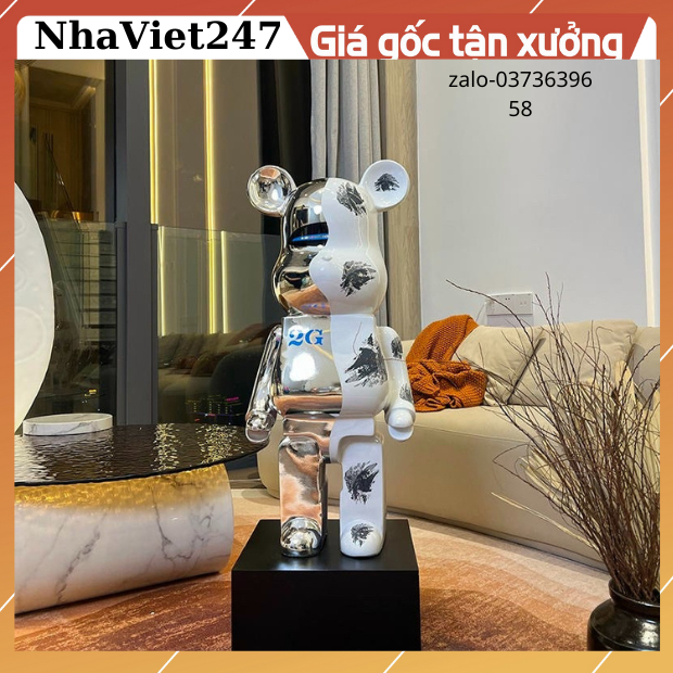 BearBrick-tượng gấu BearBrick 2G trơn mạ điện -kt 80cm-trang trí decor nhà cửa,sang chảnh-đẹp,giá rẻ-quà tặng ý nghĩa