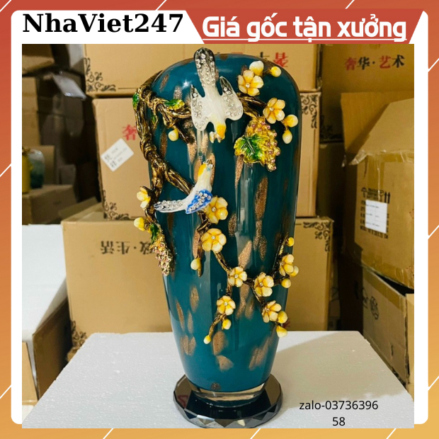 Lọ hoa-bình cắm bông nhập khẩu cao cấp-màu xanh lục bảo họa tiết 3d đắp nổi-bình trang trí kệ tủ đẹp ,giá rẻ-Nhaviet247