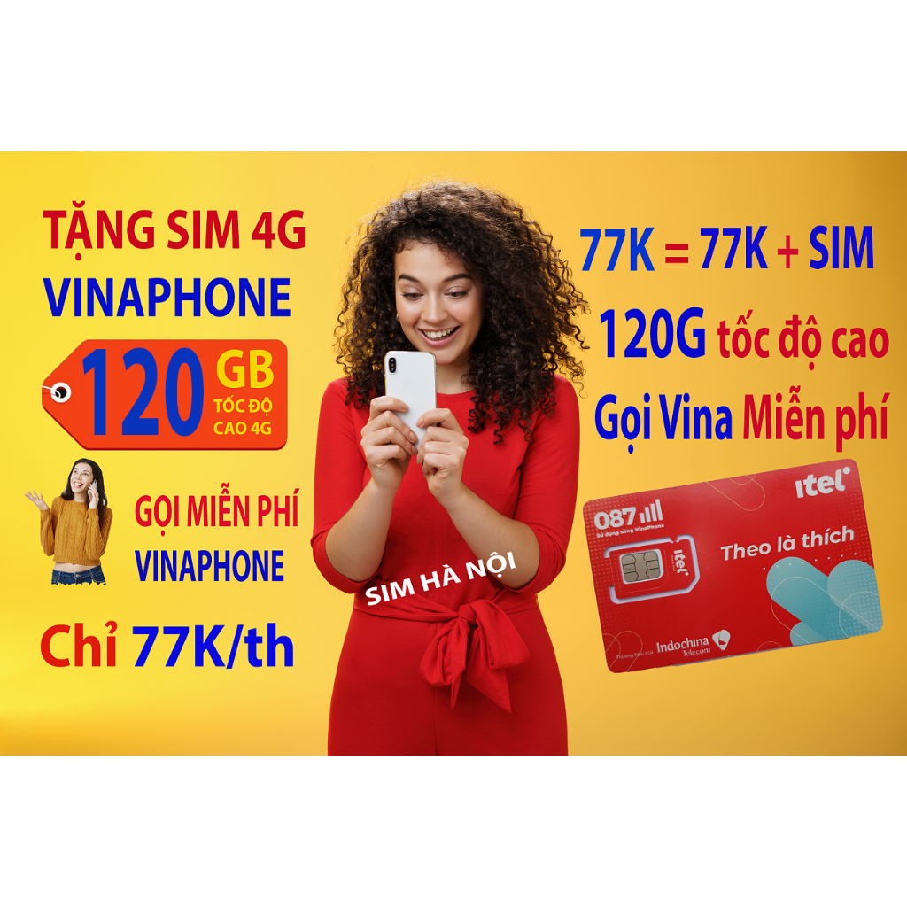 Sim giá rẻ Itelecom May77 tặng tháng đầu tiên, 120G mỗi tháng gọi VinaPhone Miễn Phí, data 4GB/ngày