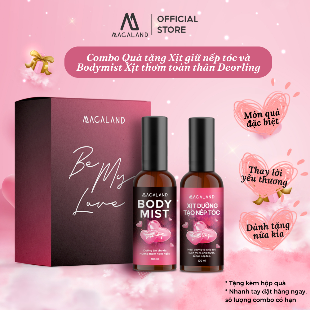 [QUÀ TẶNG NOEL] Combo Xịt giữ nếp tóc và Body Mist xịt thơm dưỡng da hương Deorling MACALAND 100ml Phiên bản giới hạn