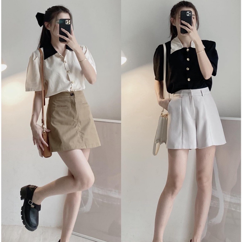 Áo sơ mi cổ bèo tiểu thư, áo sơ mi Hàn Quốc 2 màu freesize