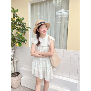 Dtk067- Đầm hoa voan cổ nhún
