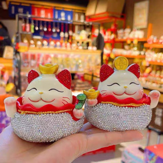 Mèo thần tài đính đá đầu lắc lư trang trí xe hơi cao cấp mang lại tài lộc, may mắn