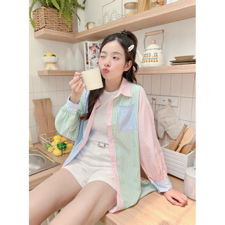 Atk210- Áo sơmi sọc phối màu