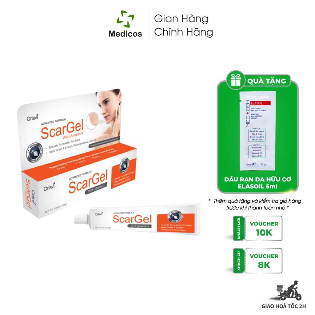 Kem Làm Mờ Sẹo Orlavi ScarGel Giúp Làm Mờ Sẹo & Vết Thâm Do Sẹo Để Lại