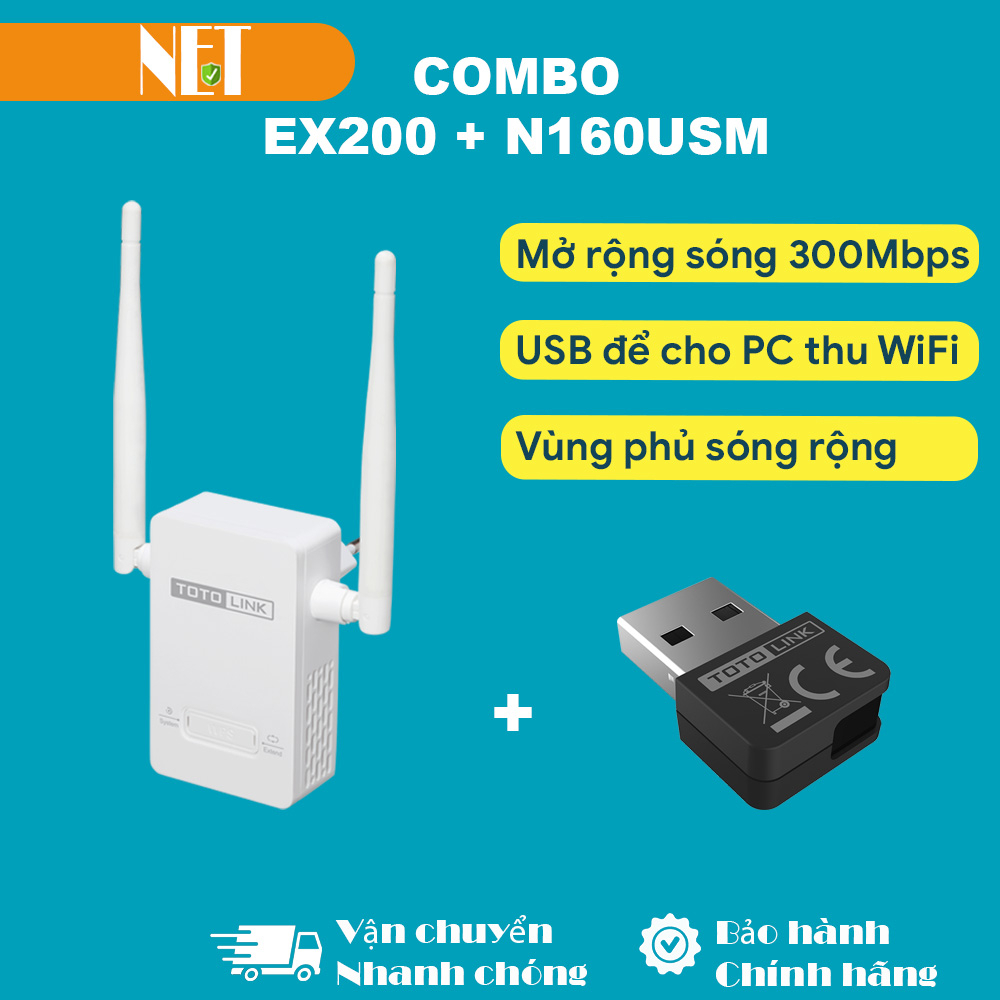 Combo cục kích sóng wifi TOTOLINK Ex200, N350RT, usb wifi N160USM tối ưu thiết bị kết nối mạng bảo hành 24 tháng