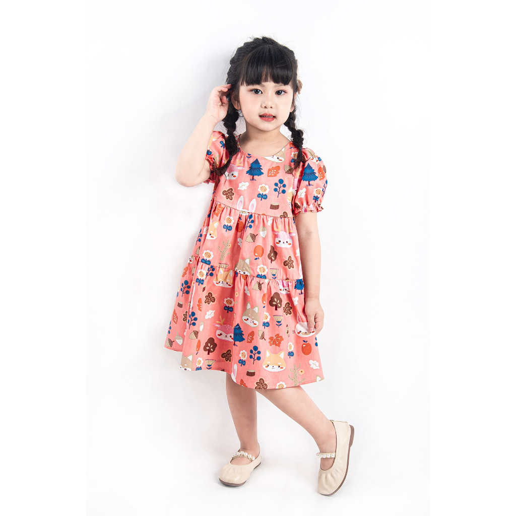 Đầm babydoll họa tiết xinh xắn cho bé gái từ 2 đến 6 tuổi Monbabies V2TG23S013