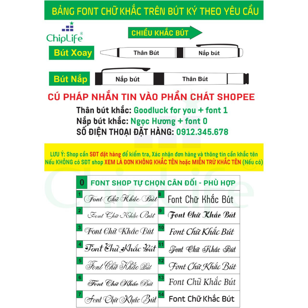 Bút ký bấm xanh dương viền vàng CHIPLIFE BB0162 khắc tên - Ngòi 0.7mm mực xanh