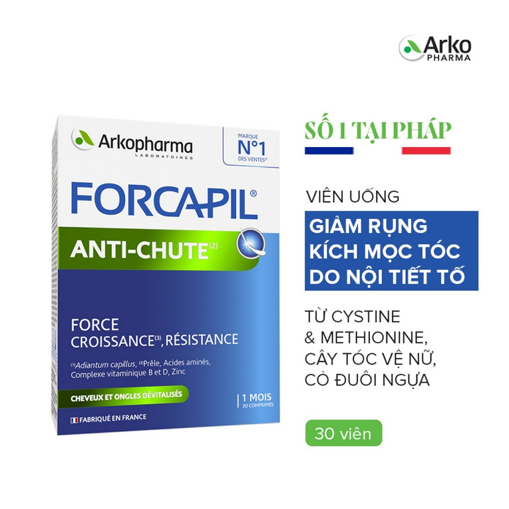 Viên Uống Giúp Giảm Rụng, Hỗ Trợ Mọc Tóc Arkopharma Forcapil Anti-Chute 30 Viên