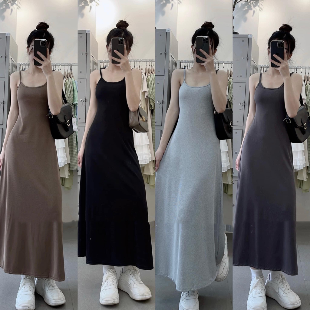 Đầm 2 dây gân basic Ulzzang form dài (ảnh thật) | BigBuy360 - bigbuy360.vn