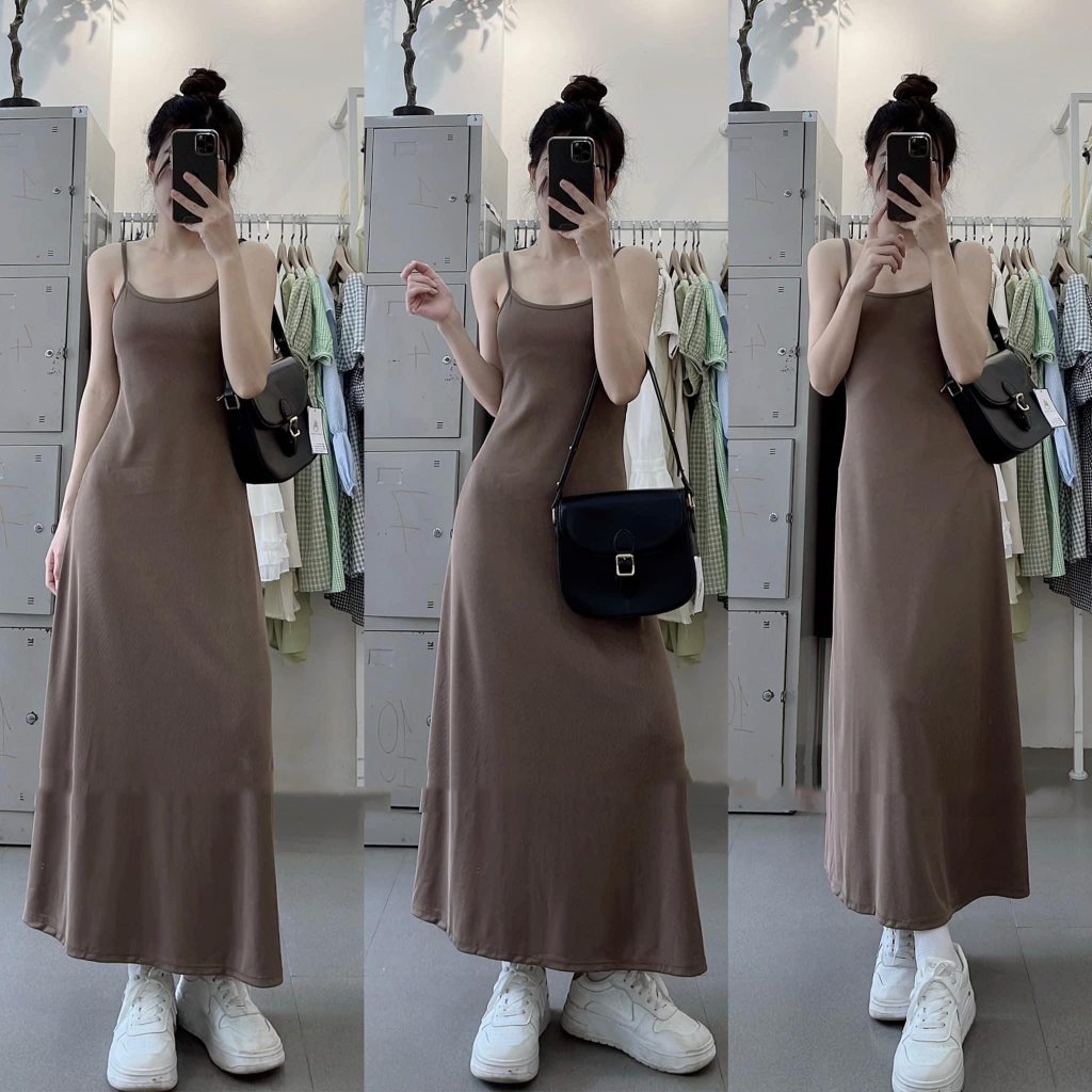 Đầm 2 dây gân basic Ulzzang form dài (ảnh thật) | BigBuy360 - bigbuy360.vn