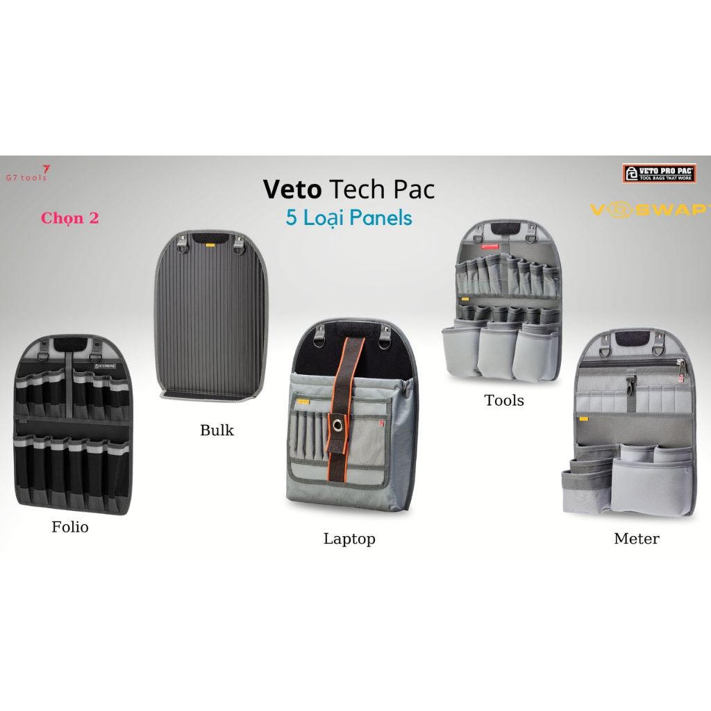 5 KHAY PANELS (Tools, Meter, Laptop, Bulk, Folio ) Ba Lô VETO TECH PAC 25 Lít Đựng Dụng Cụ Cầm Tay - G7tools Hà Nội