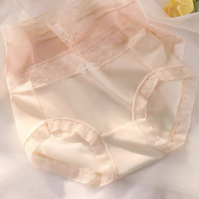86296 Quần Lót Lụa Lạnh Siêu Mỏng, phối ren, lưng cao, siêu mịn siêu nhẹ Thoáng Khí Phong Cách Mới