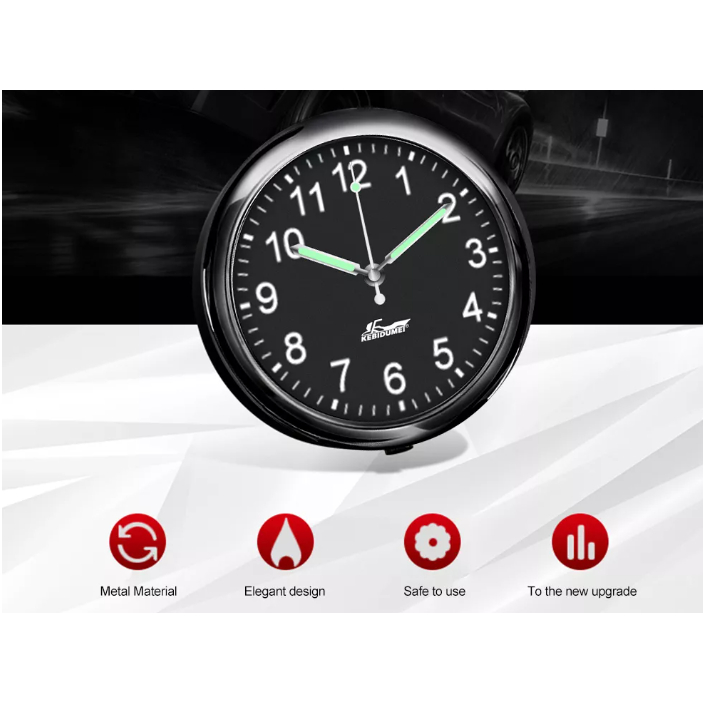 Đông hồ thạch anh mini trang trí trên xe ô tô mẫu tròn có phát dạ quang