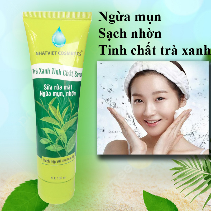 Sữa rửa mặt ngừa mụn, sạch nhờn trà xanh tinh chất Serum NHẬT VIỆT COSMETICS (100ml)