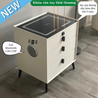Tủ đầu giường thông minh, táp đầu giường thông minh, Kệ đầu giường khóa vân tay có sạc điện thoại, loa bluetooth-KA