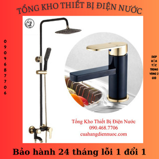 Combo bộ sen cây tắm kèm vòi chậu lavabo vàng đen cao cấp SC07-SNL23