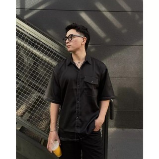 Áo sơ mi tay ngắn viền chỉ