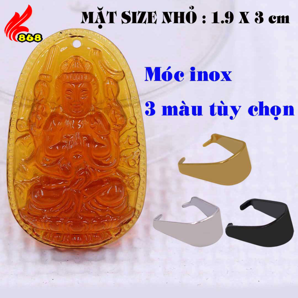 Mặt Phật Quan âm nghìn tay nghìn mắt pha lê trà 3 cm, 5 cm kèm móc inox, Mặt dây chuyền Quan âm bồ t