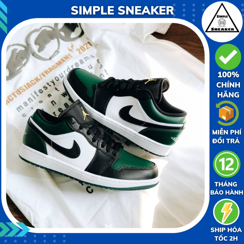 Giày Nike Jordan 1 Low Green Toe Chính Hãng 💙SIMPLE SNEAKER💙 Air Jordan 1 Green Toe Màu Xanh Lá [553560-371]